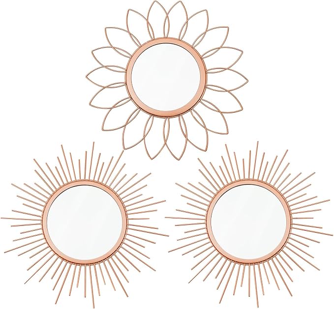 3 Pack Metal Mirrors for Wall Sunburst Wall Mirrors Home Décor Decorative by Uaussi