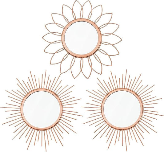 3 Pack Metal Mirrors for Wall Sunburst Wall Mirrors Home Décor Decorative by Uaussi