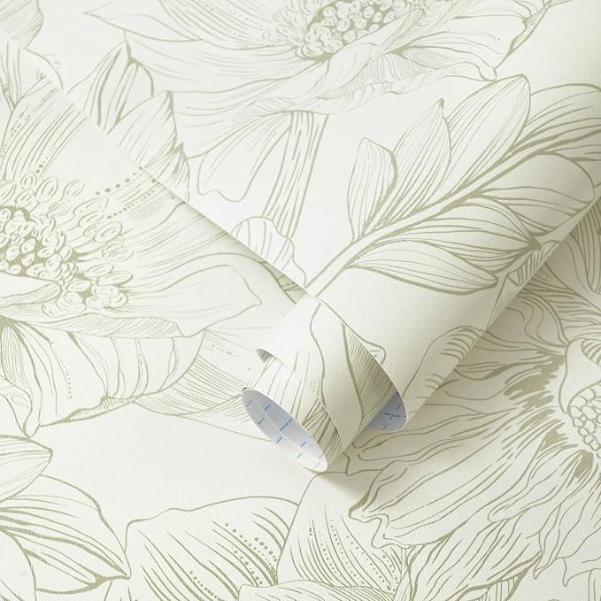 Ismoon Vintage Floral Wallpaper Peel and Stick Beige and Green Contact Paper - Image 7