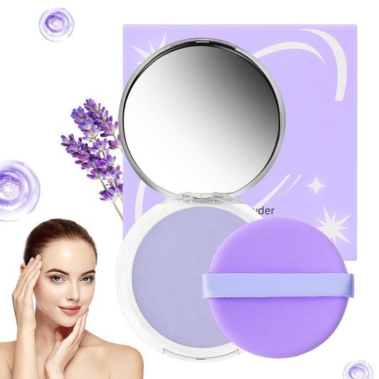 Chillab Lavender Matte Powder, Chillab Lavender Matte Powder Oil Control, Chillab Polvo Compacto with Mini Powder Puff, For Silky Blurring Oil Control Long-Lasting Makeup, Creates Soft -1PCS