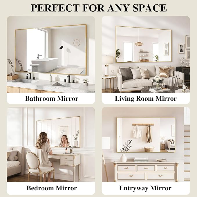Koonmi Gold Mirrors for Wall, 30x36 Inch Bathroom Mirror, Rectangular Wall - Image 7