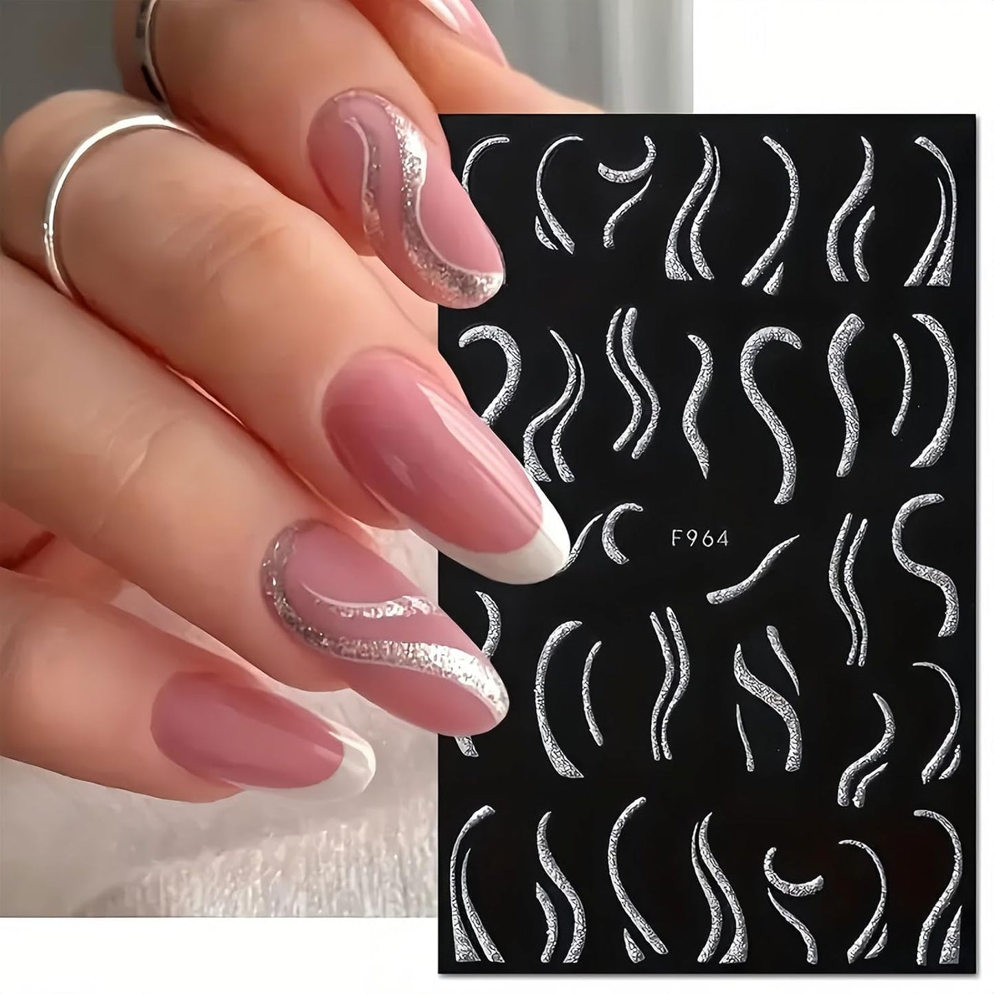 450Pcs French Tips Nail Stickers, 8 Sheets Self-Adhesive Classic Silver Matte Designs, French Manicure Nail Decals for Women Girls Beginners