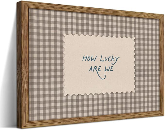 How Lucky Are We Wall Art, Vintage Gingham Inspirational Canvas Wall Decor by Unknown