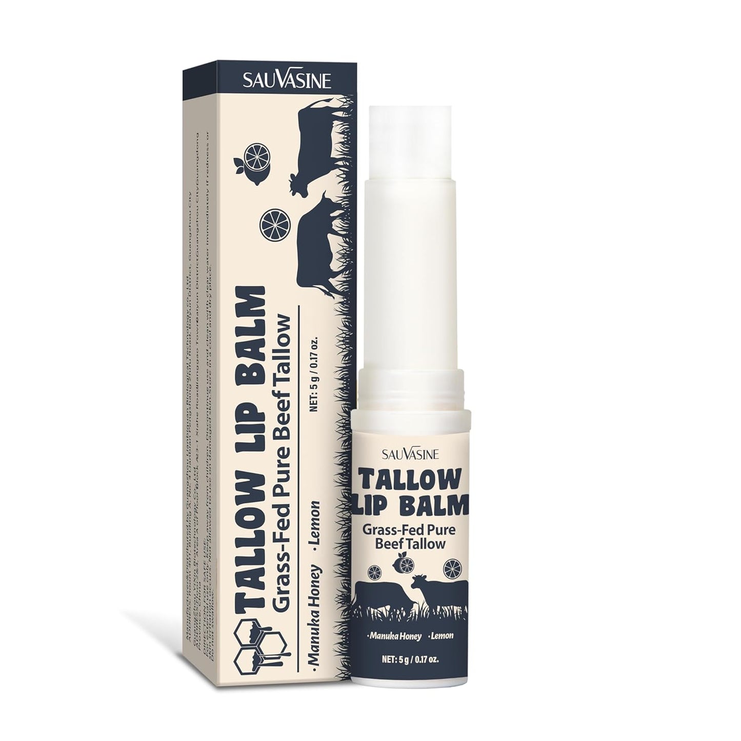 Tallow Lip Balm With Grass-Fed Beef Tallow & Manuka Honey Long-Lasting Moisturizing Lip For Cracked and Dull Lip, Natural Balm 5g/0.17oz