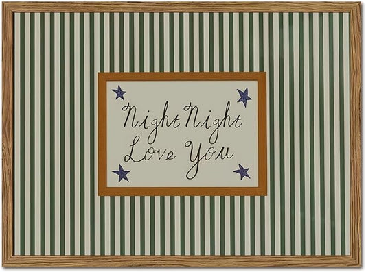Vintage Night Night Love You Wall Art Mid Century Striped Nursery Bed Wall by YYNISPINWallArt