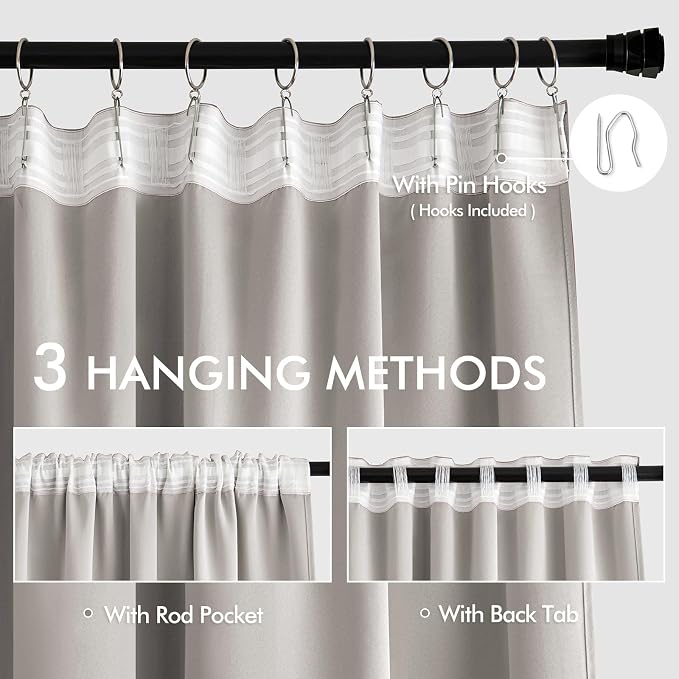 MIULEE Stone Back Tab Blackout Curtain 96 Inch Long 2 Panels Set - Image 4