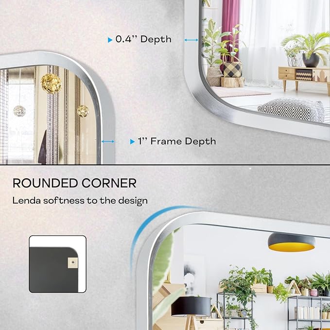 Brushed Nickel Bathroom Wall Mirror, Tempered Glass, Shatter Proof, Hangs - Image 2