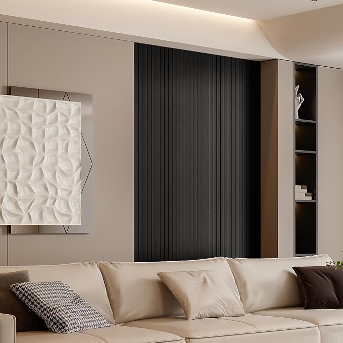 YLL YLL PVC Slat Wall Panel Peel and Stick 236"x 15.7" Faux Black Wood Grain - Image 3