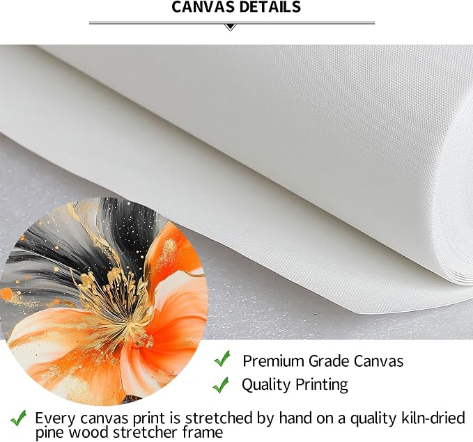 iKNOW FOTO 3 Piece Orange and Grey Abstract Flower Canvas Wall Art - Image 6
