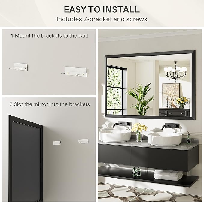 Briivue 55.1x30.1 Inch Black Bathroom Mirror - Image 5