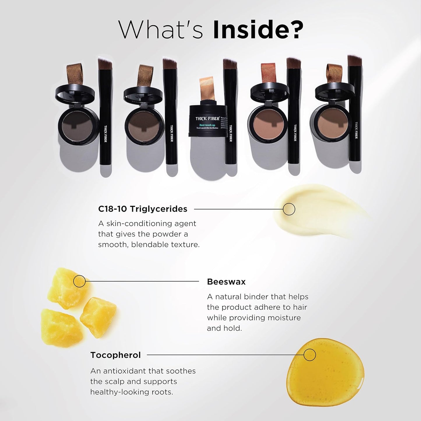 THICK FIBER Root Touch Up and Hair Loss Concealer Set - Water & Sweat Resistant Hairline Powder for Thinning Hair, Women - Includes Brush (White)