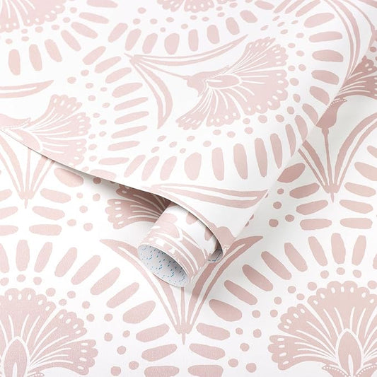 Timeet 17.7 in × 78.7 in Boho Peel and Stick Wallpaper Pink Floral Contact by Timeet