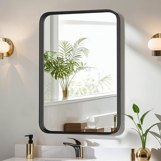 Bathroom Mirror for Wall, 30x22 Inch Rounded Rectangle Mirror, Tempered Glass by Atilioo