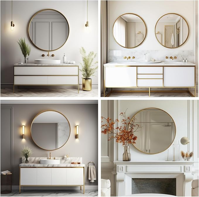 Sunniry Gold Round Mirror 30 inch, Large Circle Mirror, Round Wall Mirror - Image 6