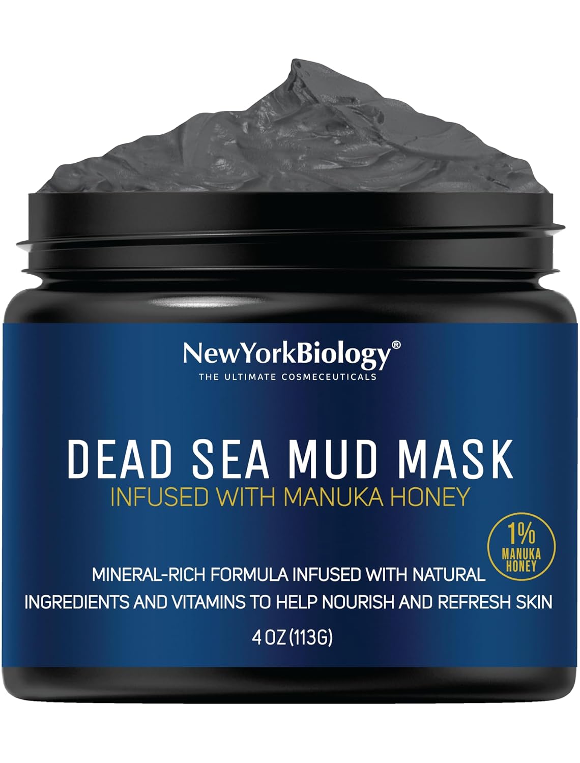 New York Biology Dead Sea Mud Mask for Face and Body | with Manuka Honey | Spa Quality Pore Refiner for Oily Skin | Natural Skincare for Women & Men | Tighten Skin for A Healthier Complexion | 4 oz