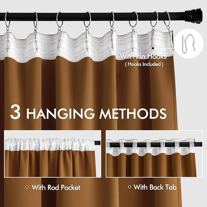 MIULEE Golden Brown Back Tab Blackout Curtains 102 Inch Long 2 Panels Set - Image 3