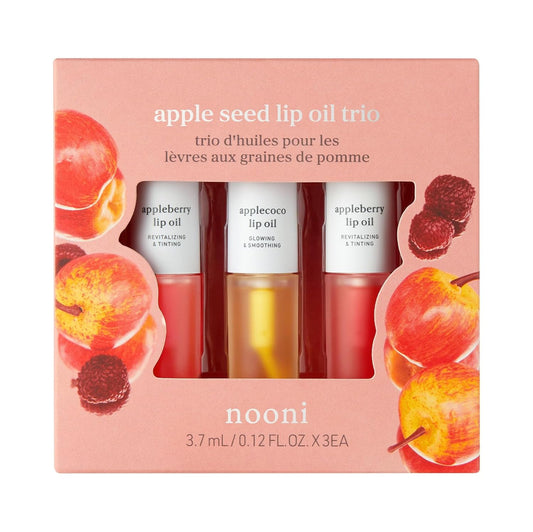 NOONI Korean Lip Oil Gift Set - Appleseed Lip Oil Trio, Tinted Lip Care, Hydrating, Lip Plumping, Long Lasting Moisture, Korean Vegan Makeup for Women, 0.12 Fl Oz x 3ea