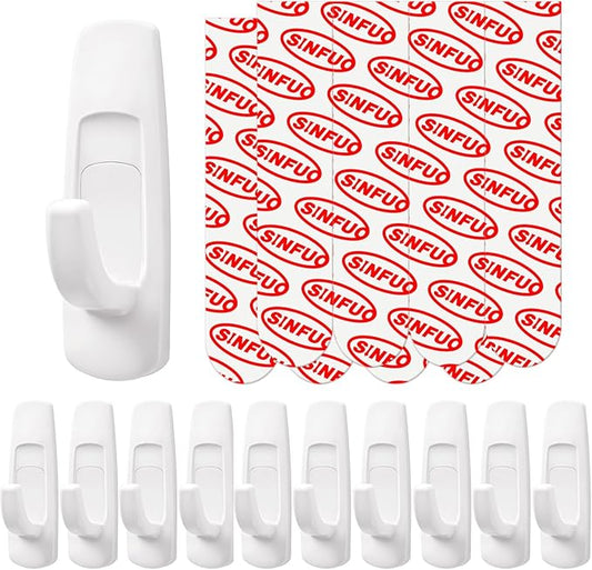 Utility Wall Hooks for Hanging Large 10 Hooks, Damage Free Hanging Wall Hooks by Sinfuo