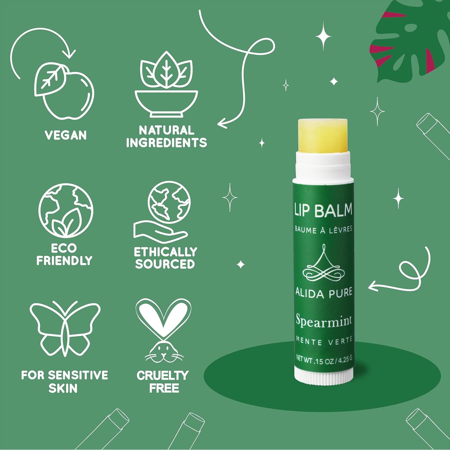 Spearmint Lip Balm Collection, Vegan Set, Beeswax Free, with Organic Jojoba and Avocado Oil, Vitamin E, Natural Moisturizer for Dry, Chapped Lips, 3 Tube Set