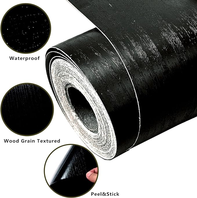 DESOMINOR 32FT Black Border Peel &Stick Black Wood Grain Wallpaper Border - Image 4