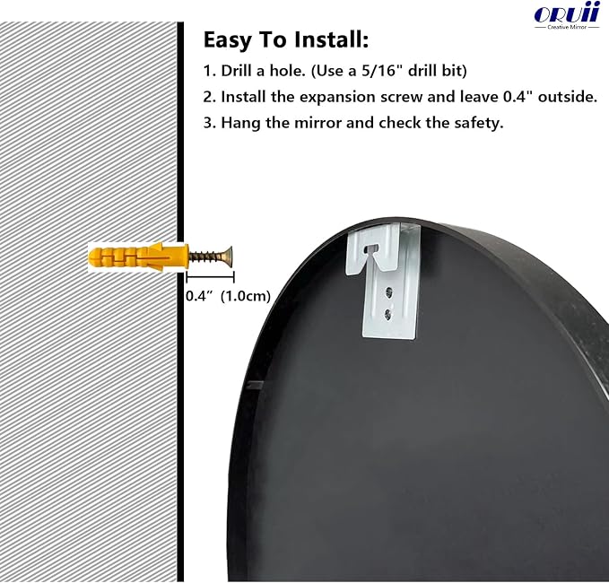 Oruii Round Mirror 28 inch, Large Black Circle Mirror Metal Frame, Large Black - Image 7