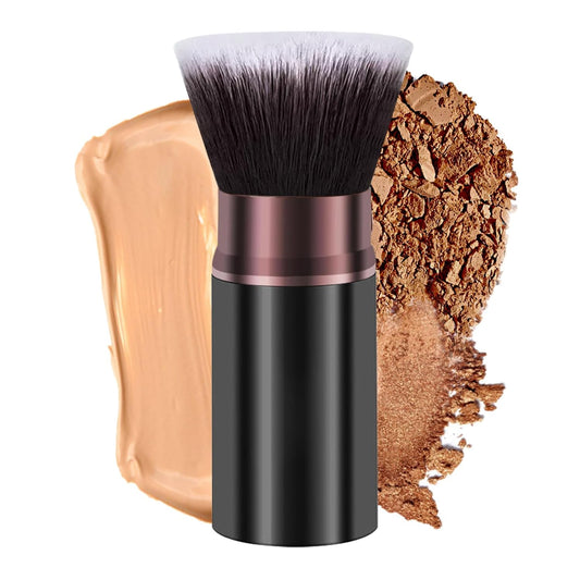 Retractable Makeup Brush, Travel Kabuki Powder Foundation Makeup Brush Face Blush Brushes for Blending Liquid, Flawless Cosmetics, Bronzer, Buffing, Sunscreen,