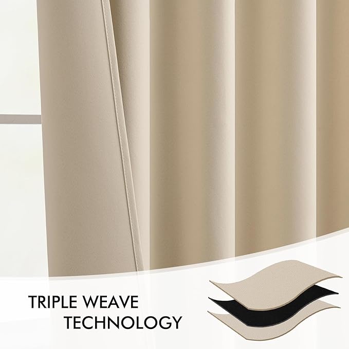 MIULEE Cream Beige Back Tab Light Blocking Curtains 54 Inches Long 2 Panels Set - Image 7
