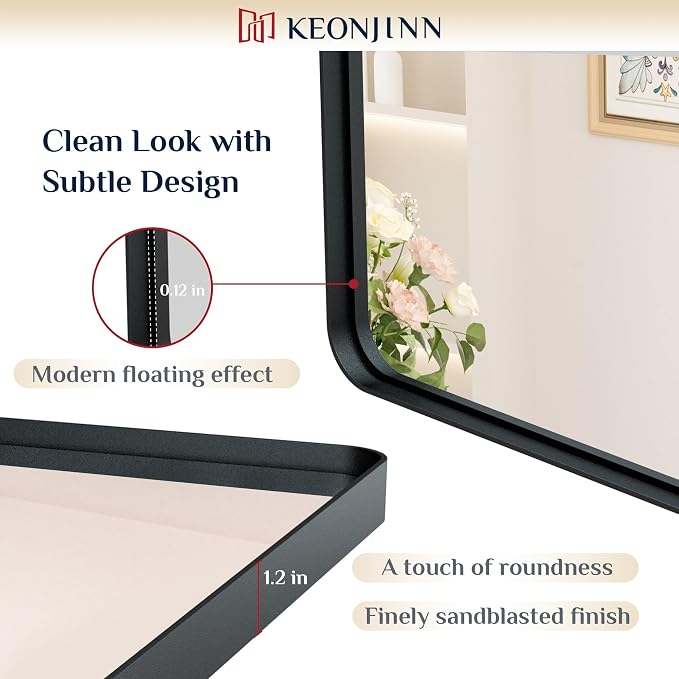 Keonjinn Black Bathroom Mirror for Over Sink, 72 x 36 Inch Large Rounded - Image 3