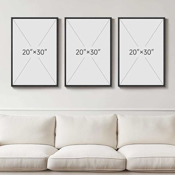 Large Framed Black and White Boho Floral Wall Art, 3 Piece Vintage Botanical - Image 3