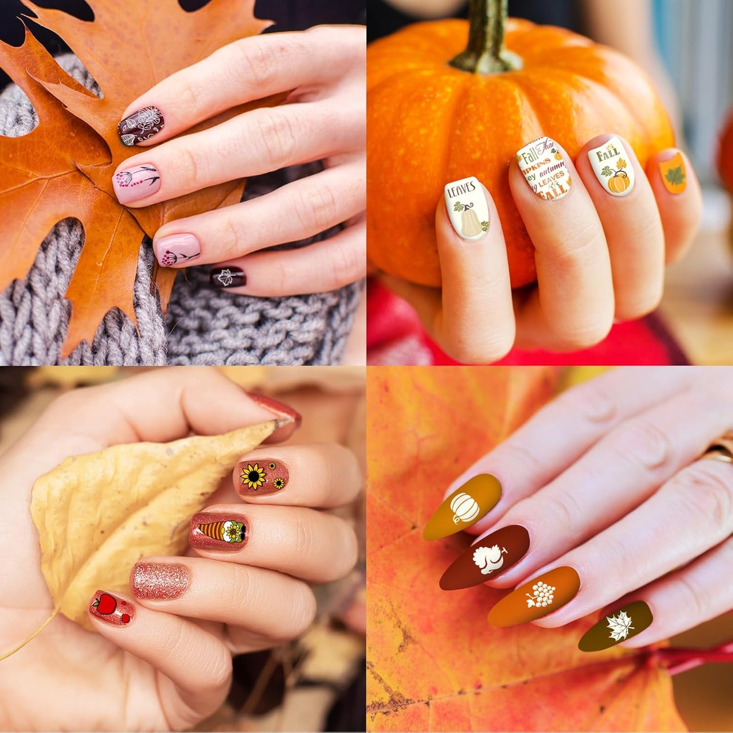 Whaline 10 Sheet Fall Nail Art Stamping Plates Kit Happy Thanksgiving Pumpkins Maple Leaf Gnome Plaid Autumn Blessings Collection Nail Art Plate for Autumn Thanksgiving Nail Art Design DIY Print