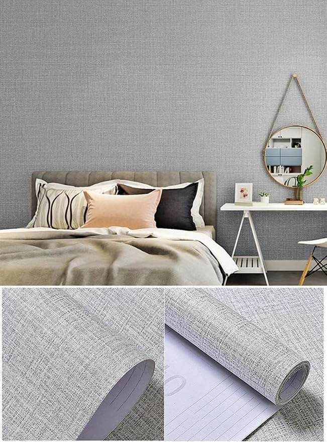 Fabric Peel and Stick Wallpaper Gray Faux Grasscloth Wall Paper Self-Adhesive - Image 6