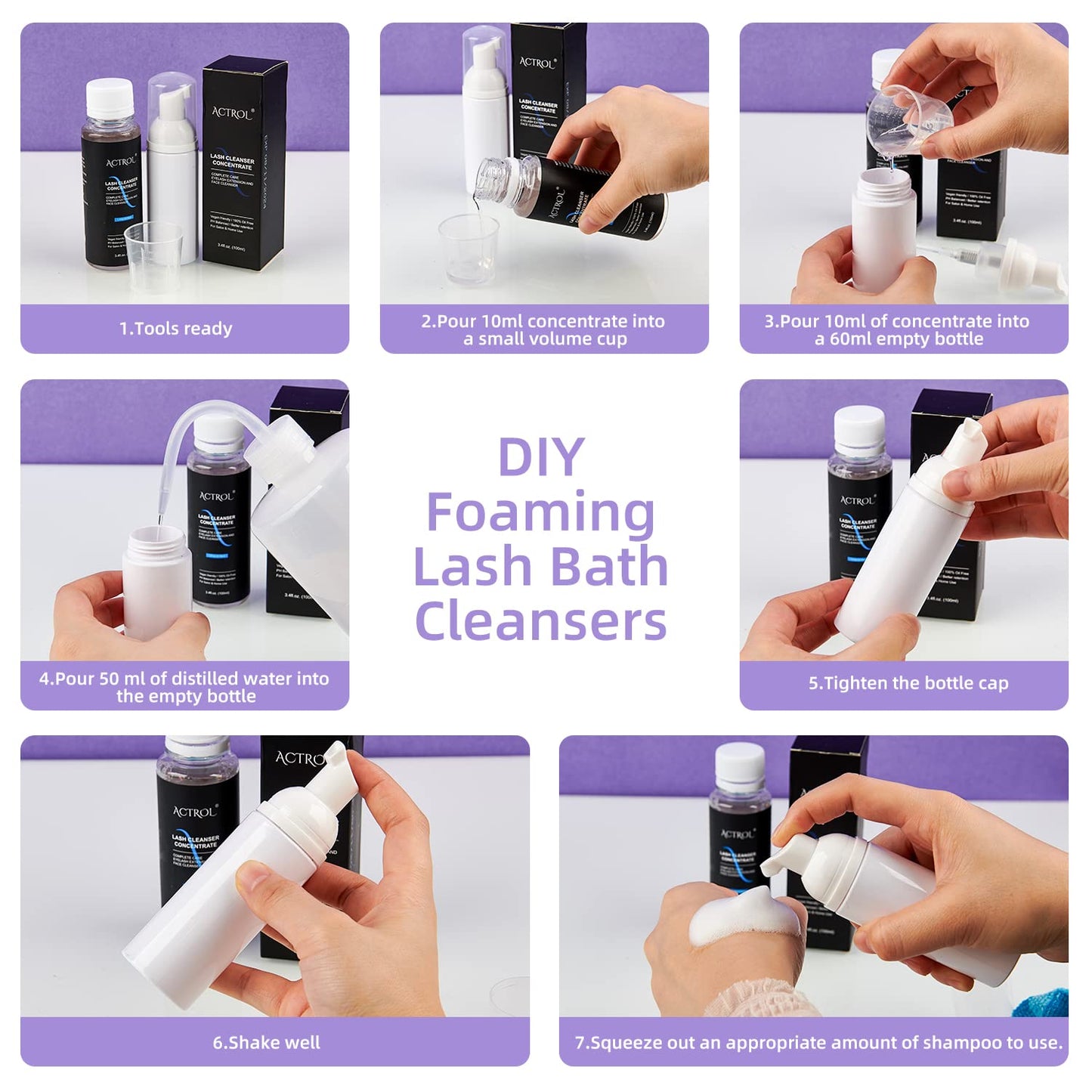 Eyelash Cleanser Concentrate 100ml Lavender Professional Lash Shampoo Foaming Cleanser DIY Paraben & Sulfate Free Non-lrritating Wash for Extensions Lashes with Salon Home Care-Makes 20 Bottles
