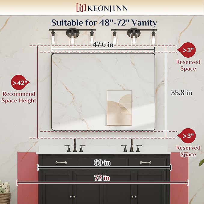 Keonjinn Black Bathroom Mirror for Over Sink, 48” x 36” Large Matte Black - Image 6