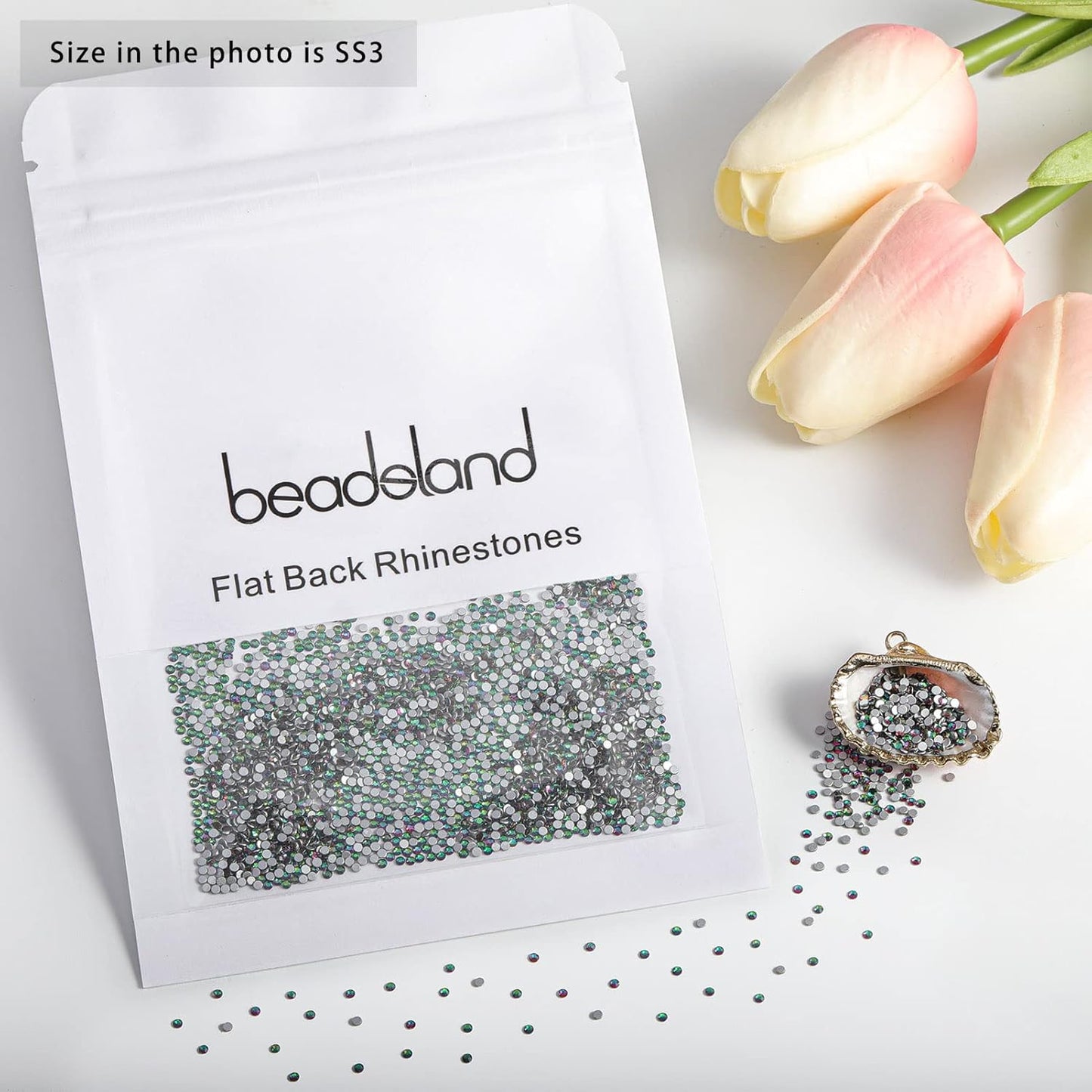 beadsland Flat Back Crystal Rhinestones Round Gems, Green Volcano (1.3-1.4mm) SS3/1440pcs