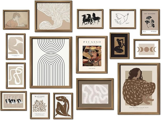 ANERZA 16 PCS Framed Boho Eclectic Wall Art Decor, Abstract Wall Collage Kit by ANERZA