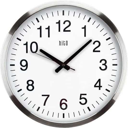 HITO 16" Silent Wall Clock Battery Operated Non Ticking Sweep Movement Glass by hito