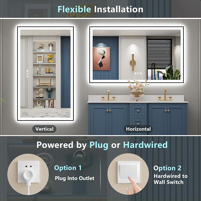 60x40 Black Framed LED Bathroom Mirror - Image 7