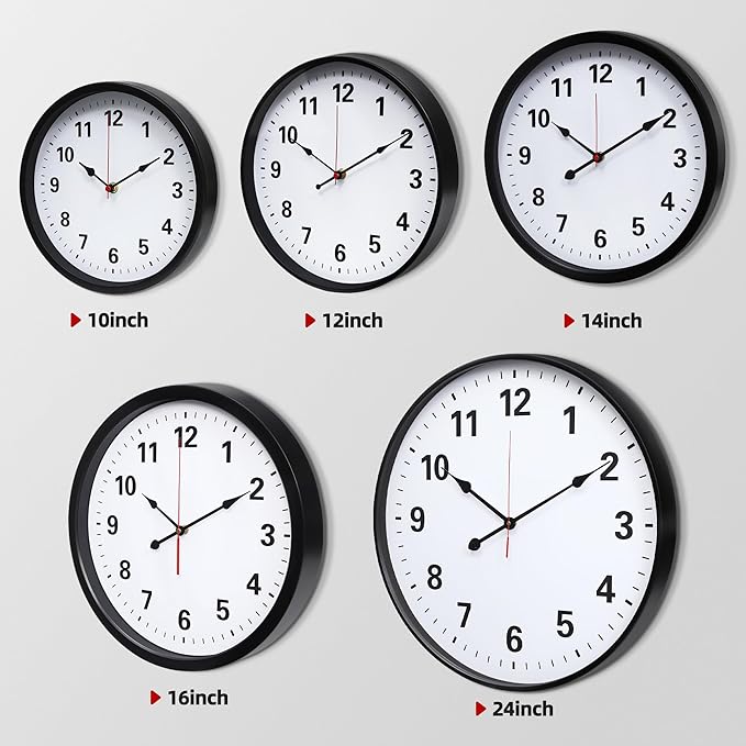 LEIKE Metal Wall Clock 12IN Black, Retro Silent Quartz Battery Operated - Image 3