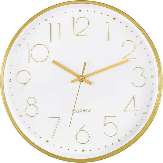 Foxtop Gold Wall Clock 12 Inch Silent Non-Ticking Battery Operated Round Quartz by Foxtop