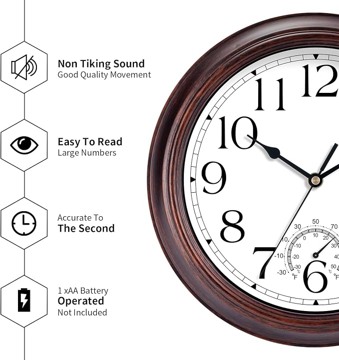KECYET 8.5 Inch Outdoor Wall Clock - Image 9