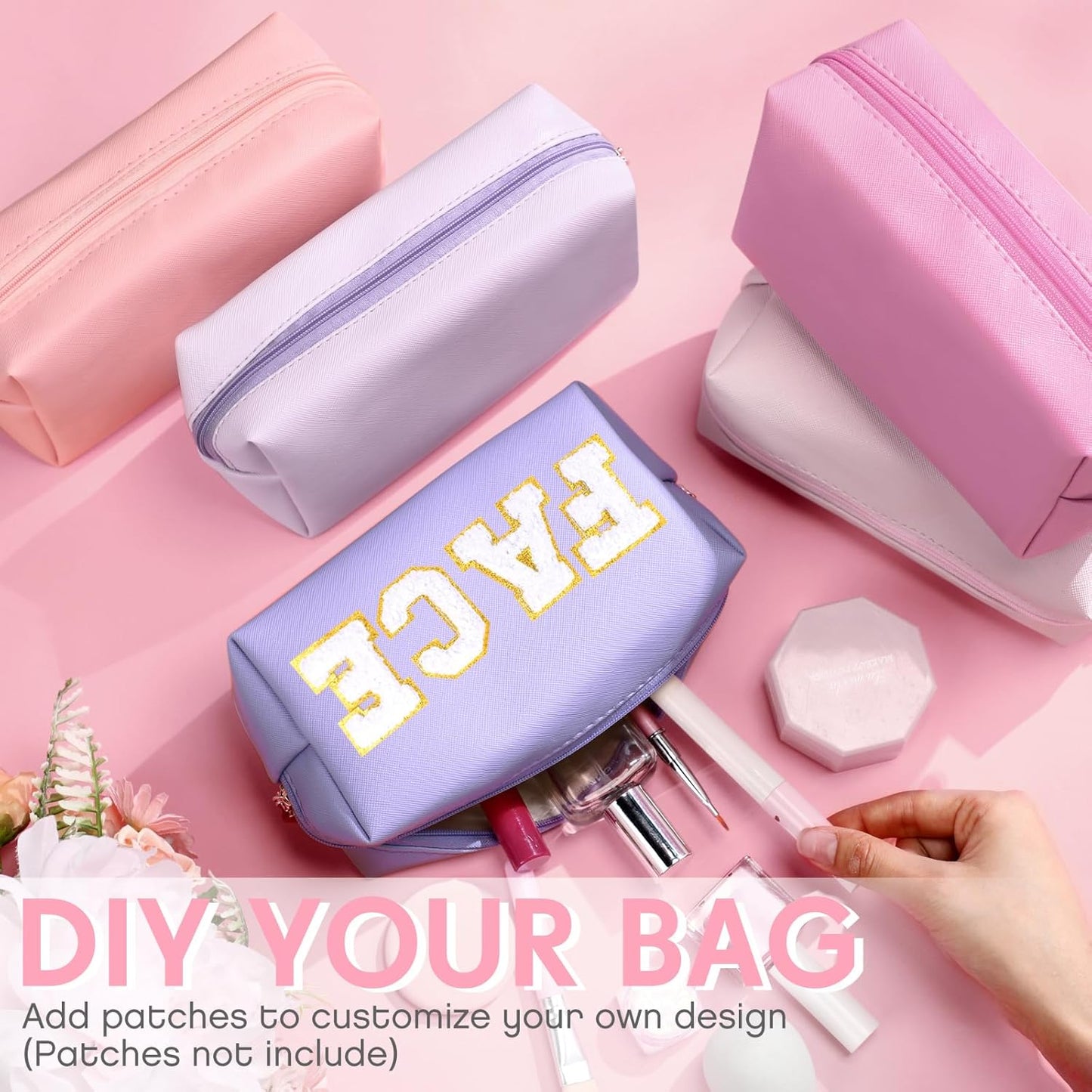 Kigeli 15 Pcs Aesthetic Makeup Bags PU Leather Cosmetic Pouches Waterproof Plain Toiletry Bags Makeup Pouches Bulk for Women Party Gift Travel Storage Organizer(Pink Purple)