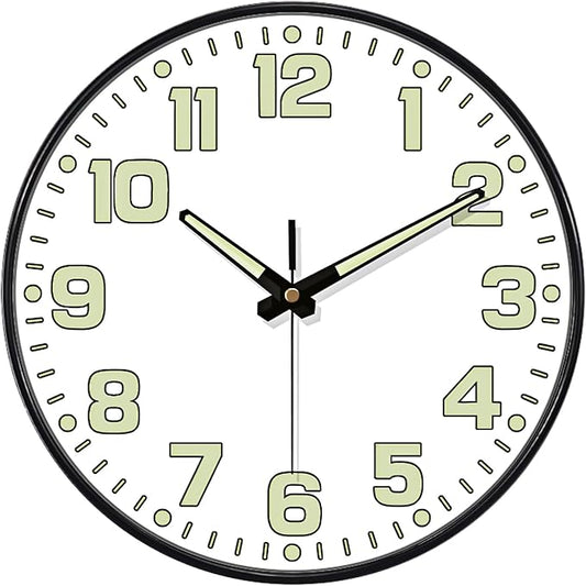 Glow in The Dark Wall Clock, Large Easy Read Numbers Tempered Glass Night Light by MABPEDO