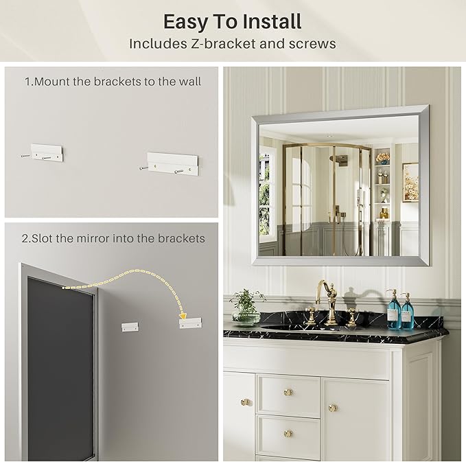 60x40 Inch Brushed Silver Bathroom Mirror - Image 6