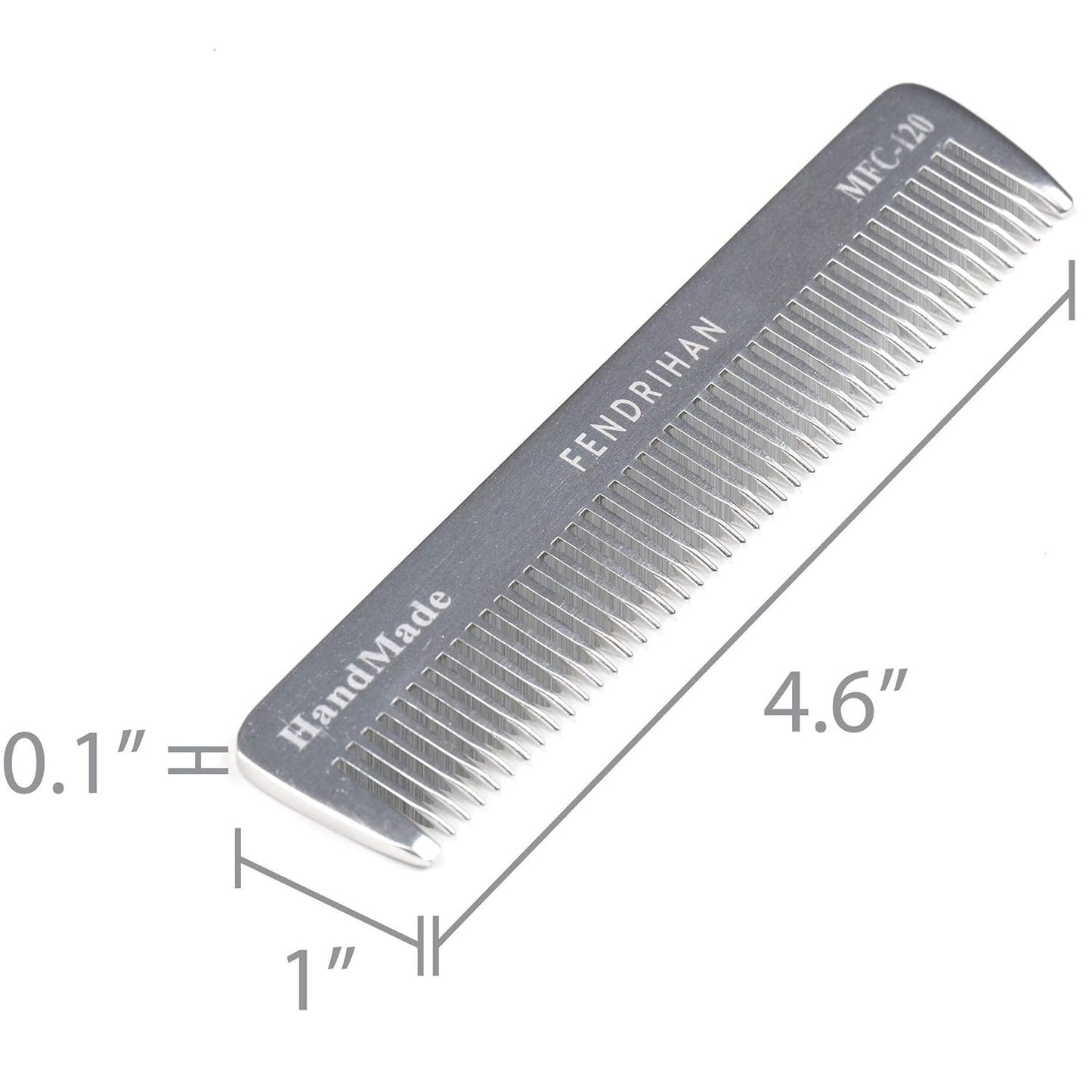 Fendrihan Small 4.6" Sturdy Metal Fine Tooth Barber Pocket Grooming Comb