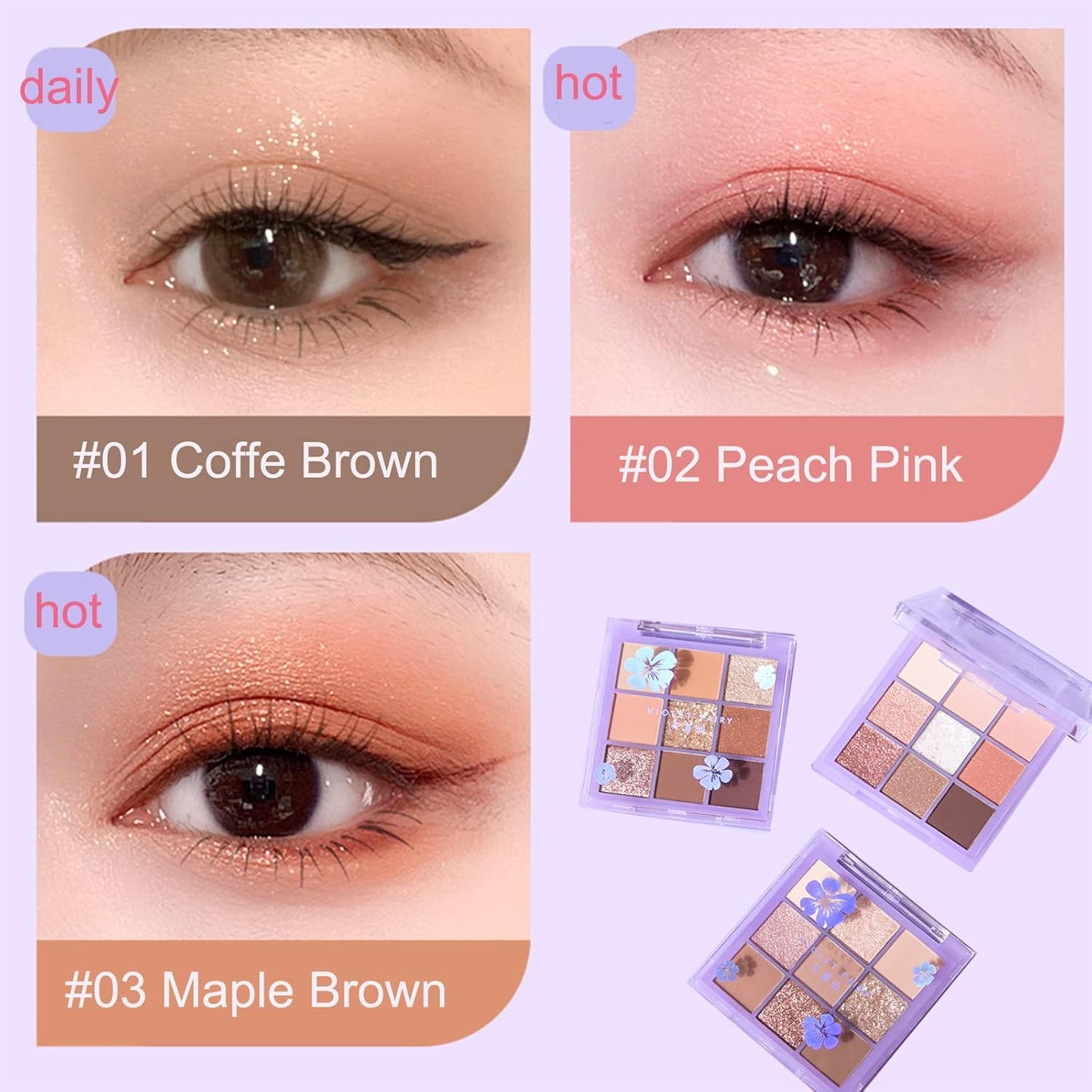 Violet Fairy 9 Color Eyeshadow Palette, Warm Neutrals (03)