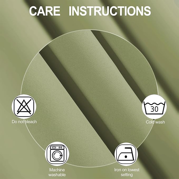 LEMOMO Blackout Curtains 52 x 108 inch/Sage Green Curtains Set of 2 - Image 4