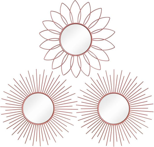 3 Pack Metal Mirrors for Wall Sunburst Wall Mirrors Home Décor Decorative by Uaussi