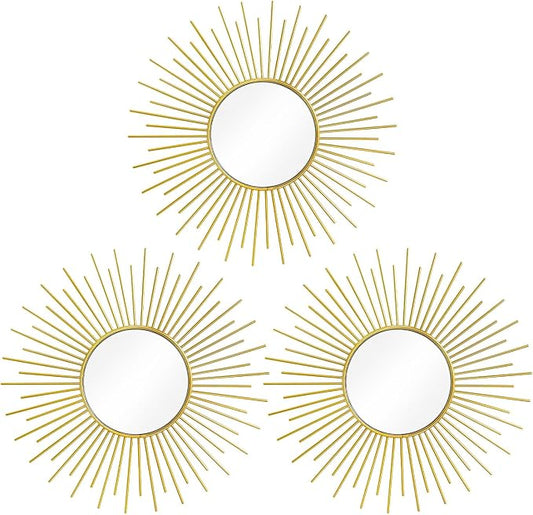 3 Pack Metal Mirrors for Wall Sunburst Wall Mirrors Home Décor Decorative by Uaussi