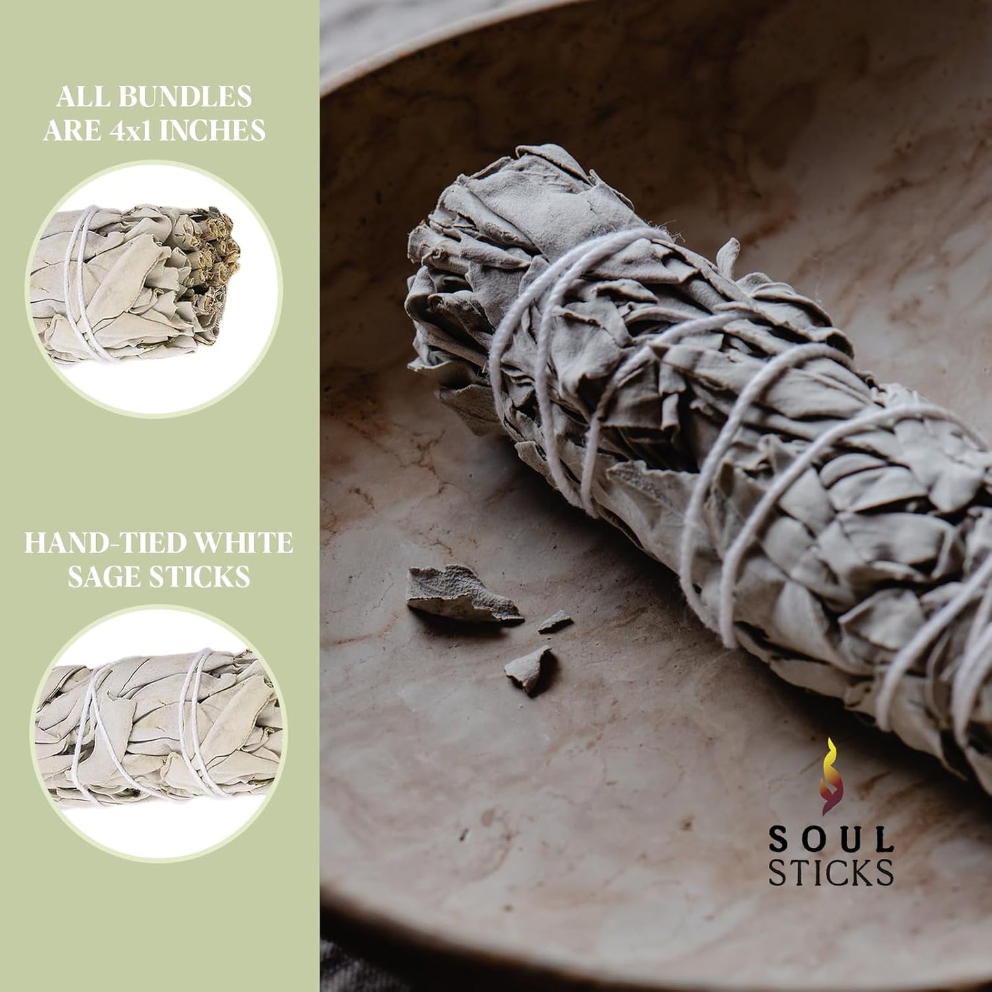 SOUL STICKS 9 Inch 3-Pack Organic California White Sage Smudge Sticks Bulk for Home Cleansing, Negative Energy Removal, Good Energy Meditation & Smudging Rituals | Pure Sage Bundles