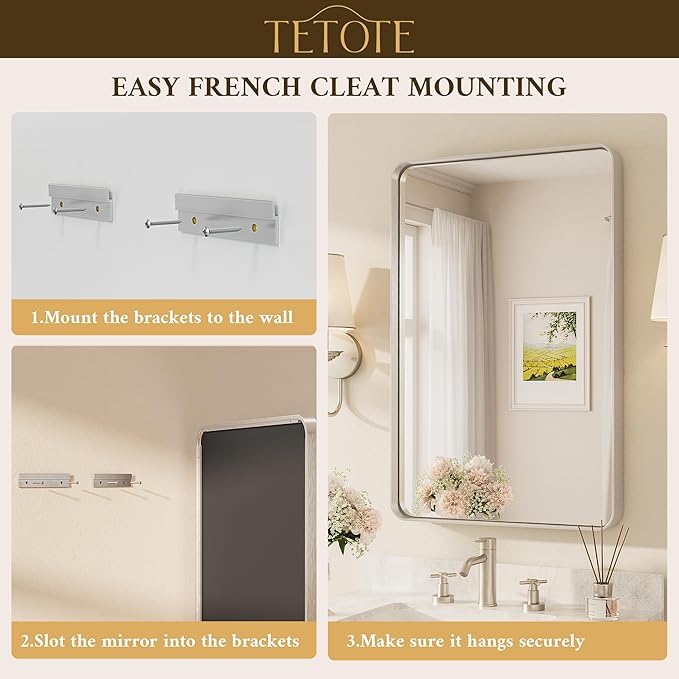 TETOTE 60 x 36 Inch Brushed Nickel Bathroom Mirror - Image 7